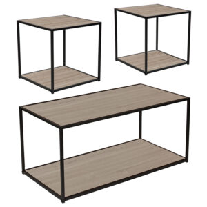 Wholesale Midtown Collection 3 Piece Coffee and End Table Set in Sonoma Oak Wood Grain Finish and Black Metal Frames