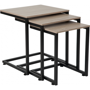 Wholesale Midtown Collection Sonoma Oak Wood Grain Finish Nesting Tables with Black Metal Cantilever Base