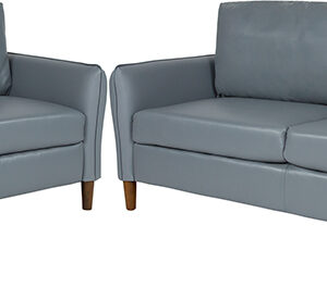 Wholesale Milton Park Upholstered Plush Pillow Back Loveseat and Sofa Set in Gray Leather
