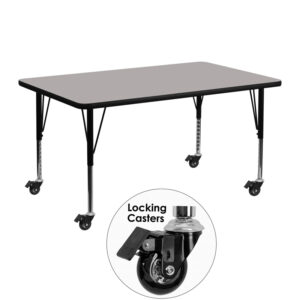 Wholesale Mobile 24''W x 48''L Rectangular Grey HP Laminate Activity Table - Height Adjustable Short Legs