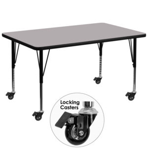 Wholesale Mobile 24''W x 48''L Rectangular Grey Thermal Laminate Activity Table - Height Adjustable Short Legs