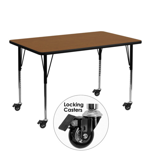Wholesale Mobile 24''W x 48''L Rectangular Oak HP Laminate Activity Table - Standard Height Adjustable Legs