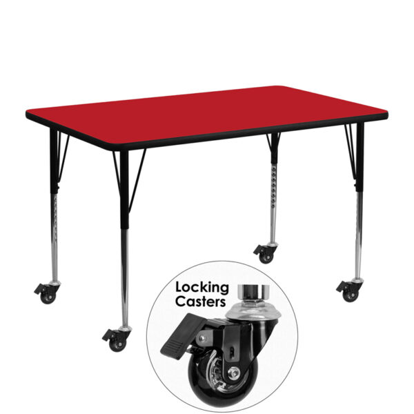 Wholesale Mobile 24''W x 48''L Rectangular Red HP Laminate Activity Table - Standard Height Adjustable Legs