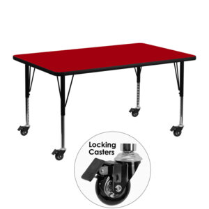 Wholesale Mobile 24''W x 48''L Rectangular Red Thermal Laminate Activity Table - Height Adjustable Short Legs