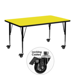 Wholesale Mobile 24''W x 48''L Rectangular Yellow HP Laminate Activity Table - Height Adjustable Short Legs
