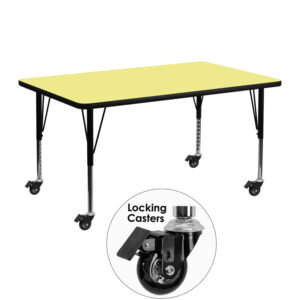 Wholesale Mobile 24''W x 48''L Rectangular Yellow Thermal Laminate Activity Table - Height Adjustable Short Legs