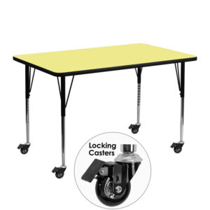 Wholesale Mobile 24''W x 48''L Rectangular Yellow Thermal Laminate Activity Table - Standard Height Adjustable Legs