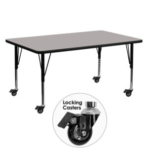 Wholesale Mobile 24''W x 60''L Rectangular Grey HP Laminate Activity Table - Height Adjustable Short Legs