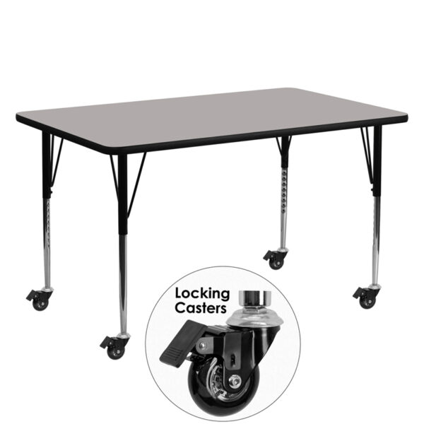 Wholesale Mobile 24''W x 60''L Rectangular Grey HP Laminate Activity Table - Standard Height Adjustable Legs