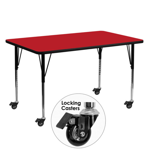 Wholesale Mobile 24''W x 60''L Rectangular Red HP Laminate Activity Table - Standard Height Adjustable Legs