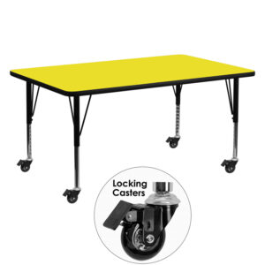 Wholesale Mobile 24''W x 60''L Rectangular Yellow HP Laminate Activity Table - Height Adjustable Short Legs