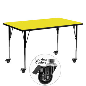 Wholesale Mobile 24''W x 60''L Rectangular Yellow HP Laminate Activity Table - Standard Height Adjustable Legs