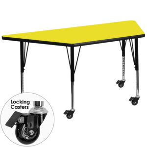 Wholesale Mobile 25''W x 45''L Trapezoid Yellow HP Laminate Activity Table - Height Adjustable Short Legs
