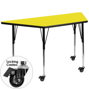 Wholesale Mobile 25''W x 45''L Trapezoid Yellow HP Laminate Activity Table - Standard Height Adjustable Legs