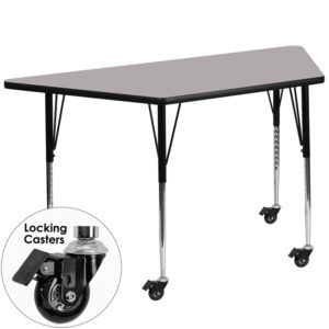 Wholesale Mobile 29.5''W x 57.25''L Trapezoid Grey HP Laminate Activity Table - Standard Height Adjustable Legs