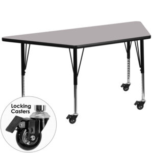 Wholesale Mobile 29.5''W x 57.25''L Trapezoid Grey Thermal Laminate Activity Table - Height Adjustable Short Legs