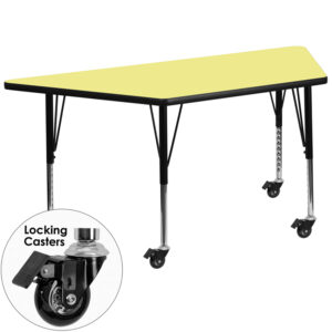 Wholesale Mobile 29.5''W x 57.25''L Trapezoid Yellow Thermal Laminate Activity Table - Height Adjustable Short Legs