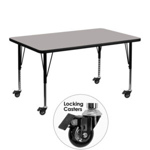Wholesale Mobile 30''W x 48''L Rectangular Grey HP Laminate Activity Table - Height Adjustable Short Legs