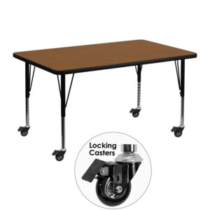 Wholesale Mobile 30''W x 48''L Rectangular Oak HP Laminate Activity Table - Height Adjustable Short Legs