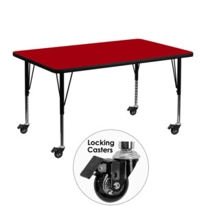 Wholesale Mobile 30''W x 48''L Rectangular Red Thermal Laminate Activity Table - Height Adjustable Short Legs