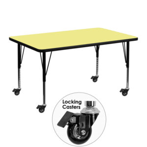Wholesale Mobile 30''W x 48''L Rectangular Yellow Thermal Laminate Activity Table - Height Adjustable Short Legs