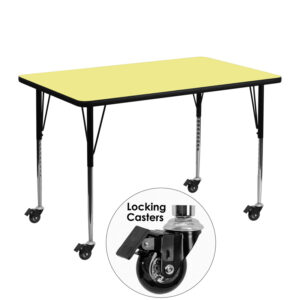 Wholesale Mobile 30''W x 48''L Rectangular Yellow Thermal Laminate Activity Table - Standard Height Adjustable Legs