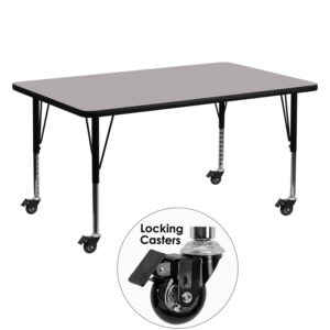 Wholesale Mobile 30''W x 60''L Rectangular Grey HP Laminate Activity Table - Height Adjustable Short Legs