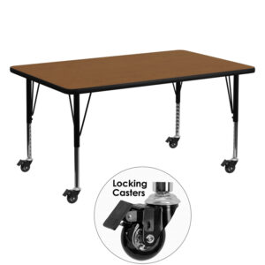 Wholesale Mobile 30''W x 60''L Rectangular Oak HP Laminate Activity Table - Height Adjustable Short Legs