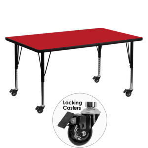 Wholesale Mobile 30''W x 60''L Rectangular Red HP Laminate Activity Table - Height Adjustable Short Legs