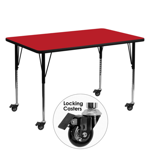 Wholesale Mobile 30''W x 60''L Rectangular Red HP Laminate Activity Table - Standard Height Adjustable Legs