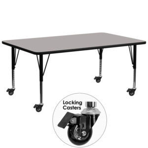 Wholesale Mobile 30''W x 72''L Rectangular Grey HP Laminate Activity Table - Height Adjustable Short Legs
