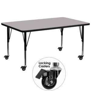 Wholesale Mobile 30''W x 72''L Rectangular Grey Thermal Laminate Activity Table - Height Adjustable Short Legs