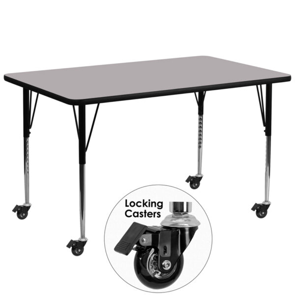 Wholesale Mobile 30''W x 72''L Rectangular Grey Thermal Laminate Activity Table - Standard Height Adjustable Legs