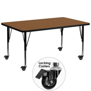 Wholesale Mobile 30''W x 72''L Rectangular Oak HP Laminate Activity Table - Height Adjustable Short Legs