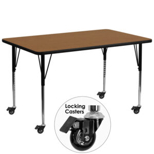 Wholesale Mobile 30''W x 72''L Rectangular Oak Thermal Laminate Activity Table - Standard Height Adjustable Legs