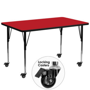 Wholesale Mobile 30''W x 72''L Rectangular Red HP Laminate Activity Table - Standard Height Adjustable Legs