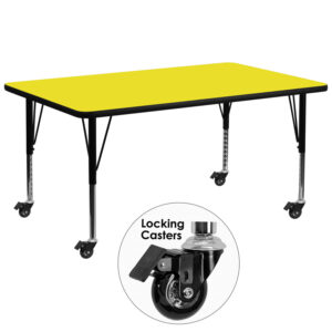 Wholesale Mobile 30''W x 72''L Rectangular Yellow HP Laminate Activity Table - Height Adjustable Short Legs