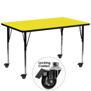 Wholesale Mobile 30''W x 72''L Rectangular Yellow HP Laminate Activity Table - Standard Height Adjustable Legs