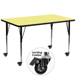 Wholesale Mobile 30''W x 72''L Rectangular Yellow Thermal Laminate Activity Table - Standard Height Adjustable Legs