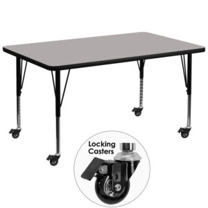 Wholesale Mobile 36''W x 72''L Rectangular Grey HP Laminate Activity Table - Height Adjustable Short Legs