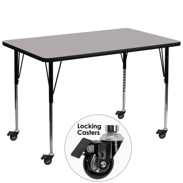 Wholesale Mobile 36''W x 72''L Rectangular Grey HP Laminate Activity Table - Standard Height Adjustable Legs