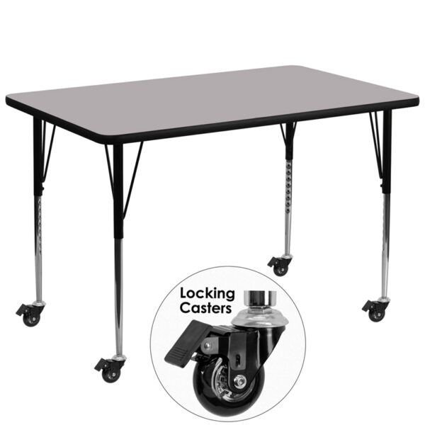 Wholesale Mobile 36''W x 72''L Rectangular Grey Thermal Laminate Activity Table - Standard Height Adjustable Legs