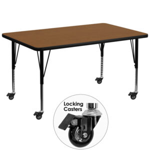 Wholesale Mobile 36''W x 72''L Rectangular Oak HP Laminate Activity Table - Height Adjustable Short Legs