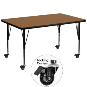 Wholesale Mobile 36''W x 72''L Rectangular Oak Thermal Laminate Activity Table - Height Adjustable Short Legs