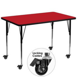 Wholesale Mobile 36''W x 72''L Rectangular Red HP Laminate Activity Table - Standard Height Adjustable Legs