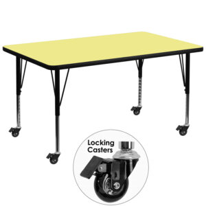 Wholesale Mobile 36''W x 72''L Rectangular Yellow Thermal Laminate Activity Table - Height Adjustable Short Legs