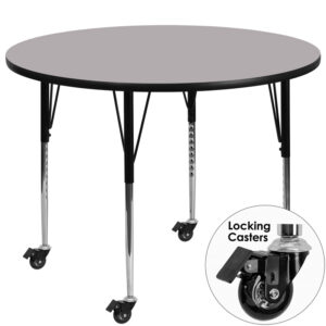 Wholesale Mobile 42'' Round Grey Thermal Laminate Activity Table - Standard Height Adjustable Legs
