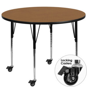 Wholesale Mobile 42'' Round Oak Thermal Laminate Activity Table - Standard Height Adjustable Legs