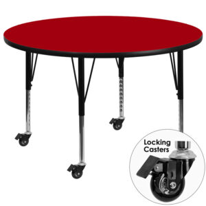 Wholesale Mobile 42'' Round Red Thermal Laminate Activity Table - Height Adjustable Short Legs