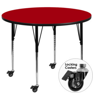 Wholesale Mobile 42'' Round Red Thermal Laminate Activity Table - Standard Height Adjustable Legs